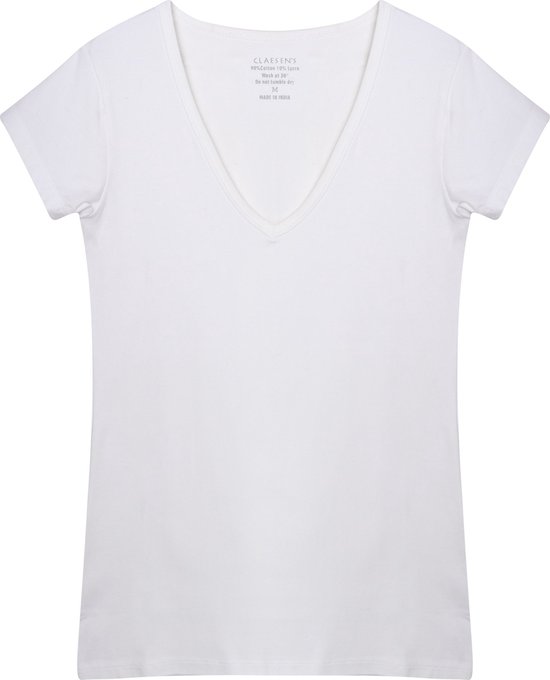 Claesen's® - Dames V-Neck T-Shirt SS - Wit - 95% Katoen - 5% Lycra