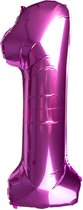 Folie ballon roze | Cijfer een | H 85 cm x B 33 cm | geschikt voor lucht en helium