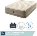 Matelas pneumatique Intex Dura-Beam Deluxe beige avec technologie Fiber-Tech, sac de transport, housse et kit de réparation.