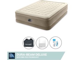 Intex Luchtbed - 2-Persoons - 152 x 203 x 46 cm - Beige - Inclusief pomp - Hoeslaken en Reparatieset