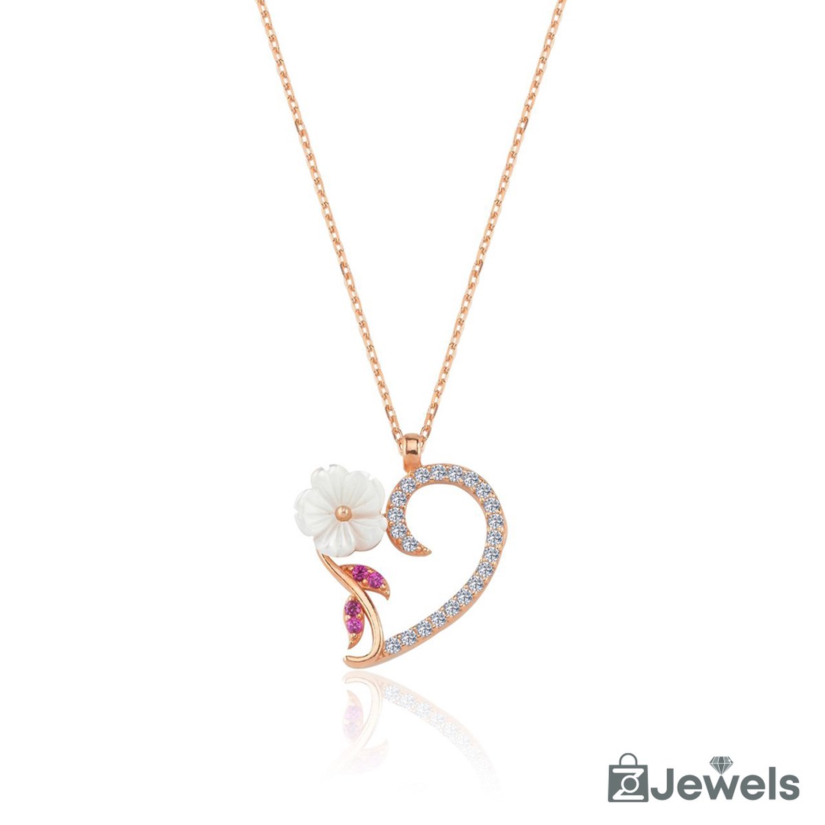 OZ Jewels – Hartboeket Magnolia Ketting – Roségoud – Zirkonia – Dames