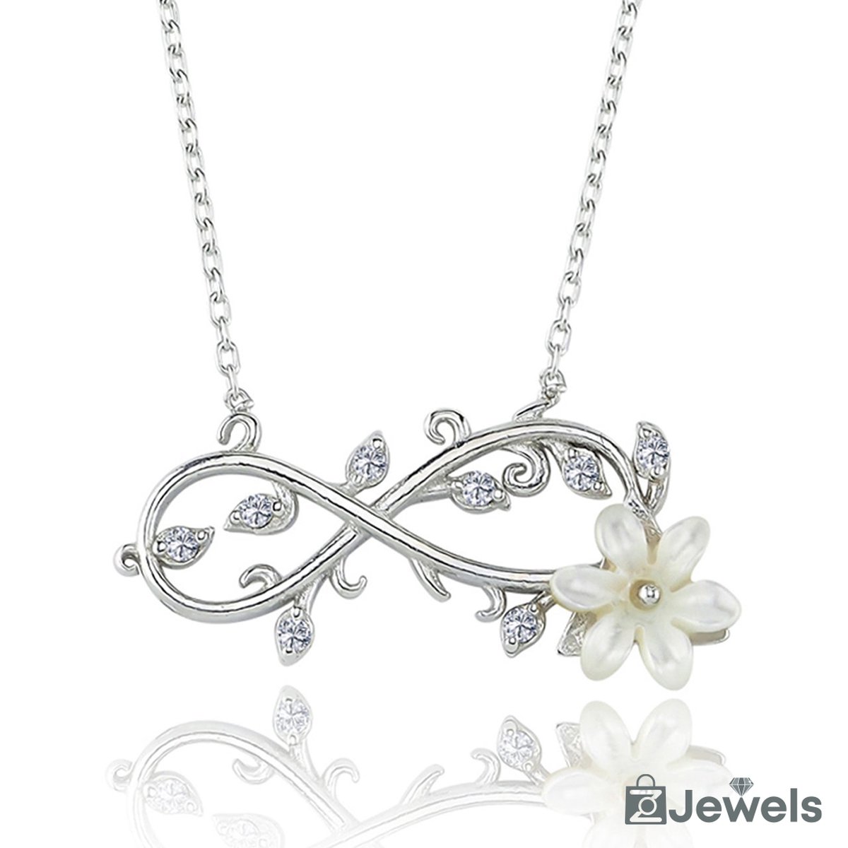 OZ Jewels – Oneindige Rank Magnolia Ketting – Zilver – Zirkonia – Dames