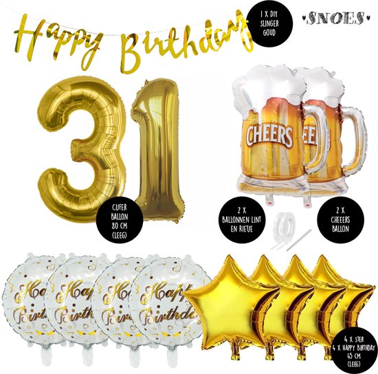31 Jaar Verjaardag Cijfer ballon Mannen Bier - Feestpakket Snoes Ballonnen Cheers & Beers - Herman
