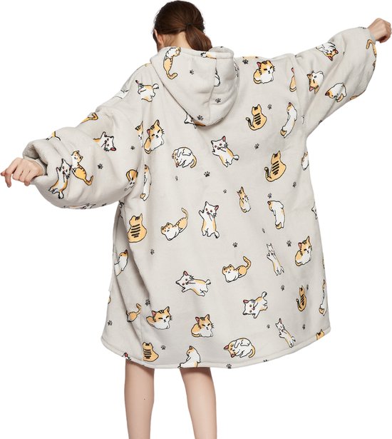 JAXY Hoodie Deken - Snuggie - Snuggle Hoodie - Fleece Deken Met Mouwen - 1450 gram - Hoodie Blanket - Katten - JAXY