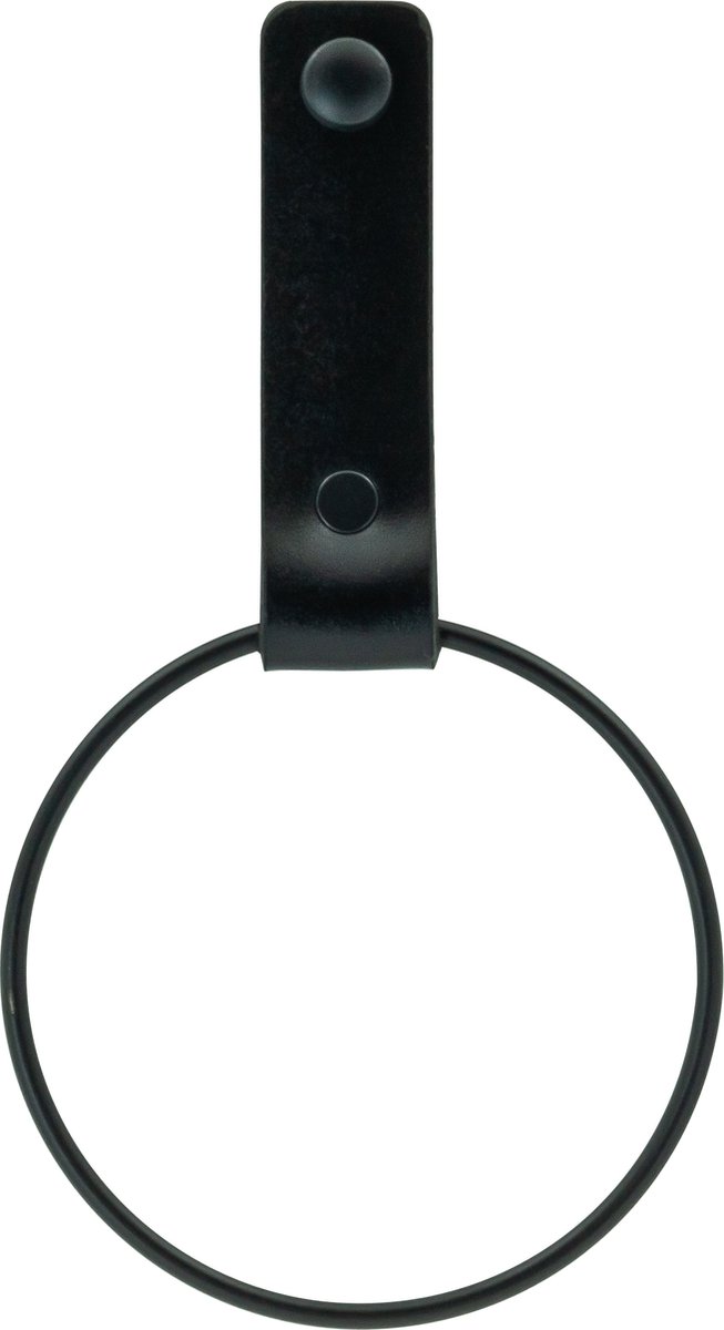 Buffel&Co leren handdoekring – Handdoekhaak – Handdoek houder RVS - 4mm dik – 100% Buffel leer – incl. zwarte sierkapjes - Rond Ø 10cm - Zwart