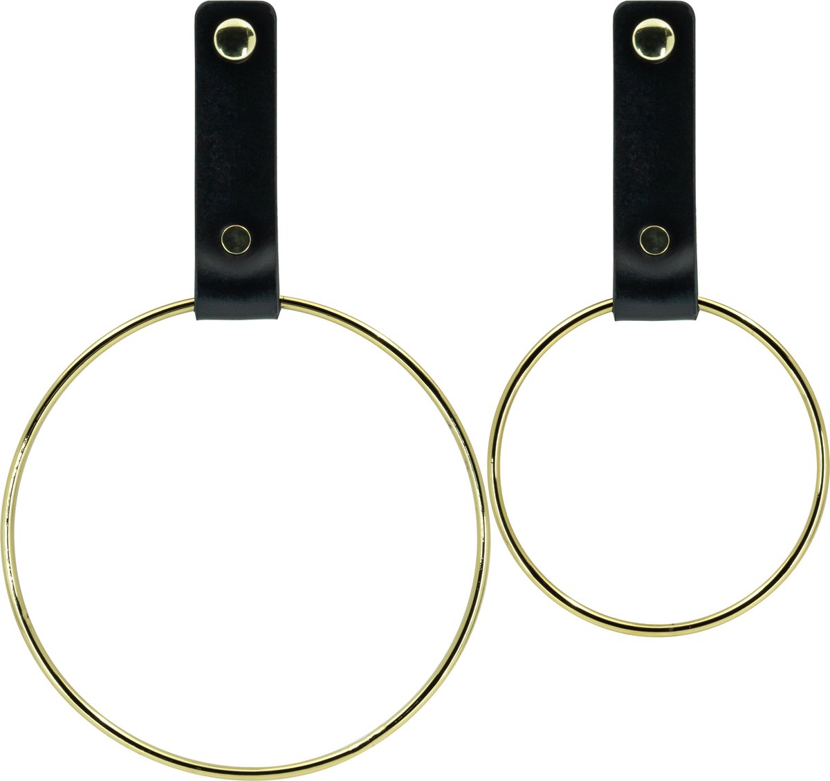 Buffel & Co Leren Handdoekring – Lederen bevestiging – 100% Leer – Handdoekhanger – Metaal – ø10cm + ø15cm – Handdoekhaak – 2 Stuks - Goud