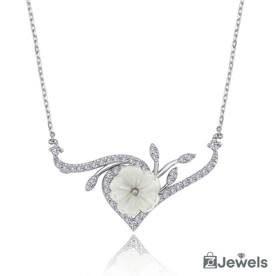 OZ Jewels Zilveren Ketting met Bloemdesign Versierd met Zirkonium - Accessoires - Liefdessieraden - - Damesketting - Valentijnsdag - Cadeau - Moederdag - Ketting Meisje - Sieraden Dames - In mooie geschenkverpakking