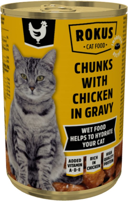 Rokus Kattenvoer Blik Kipbrokjes in Jus 415 gr
