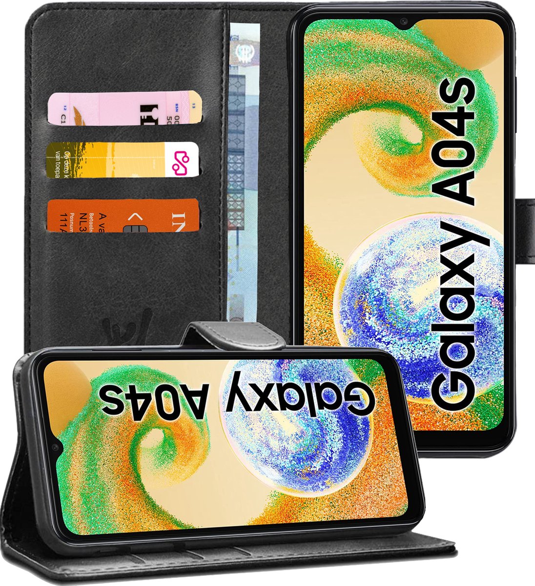 Hoesje geschikt voor Samsung Galaxy A04s / A13 5G - Book Case Kunstleer Pasjeshouder Zwart