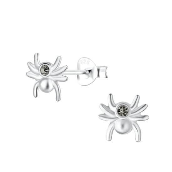 Joy|S - Zilveren spin oorbellen - 8 mm - zilver met grijs kristal