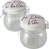 Boltze Home Storage jar Dolce Vita, 2 ass., 450 ml, H 12,00 cm, Clear glass, Porcelain, Multi-coloured, Saying/Text mixed materials colour-mix