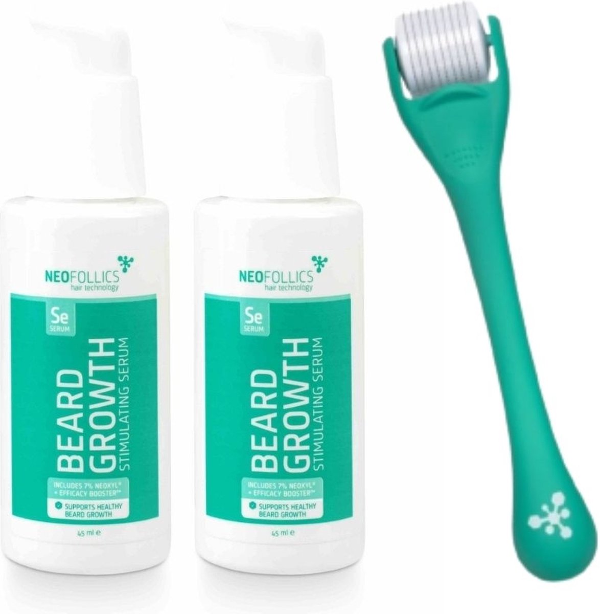 Bol.com Neofollics - Beard Growth Stimulating Serum 2x45ml + Dermaroller 0.5mm aanbieding