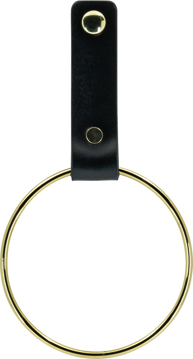Buffel&Co leren handdoekring – Handdoekhaak – Handdoek houder RVS - 4mm dik – 100% Buffel leer – incl.gouden sierkapjes - Rond Ø 10cm - Goud