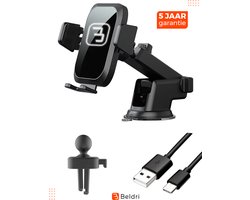 Beldri Telefoonhouder Auto Dashboard - Voorruit - Luchtrooster met Draadloos Opladen - 15W Snellader