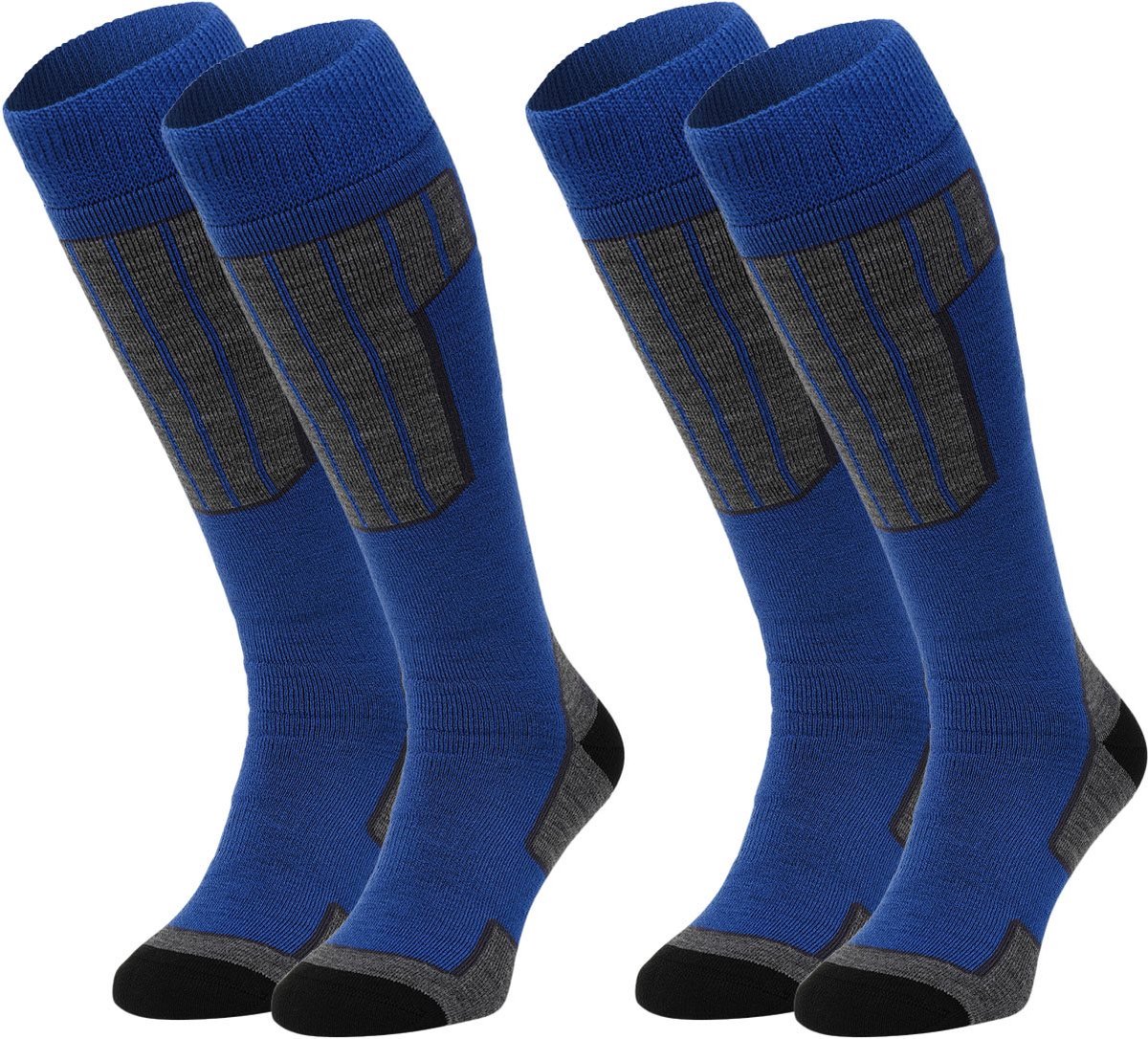 NOMAD® Skisokken Essential 2-Pack 39/42 Warme sokken Dames Heren Lange Huissokken Wandelen Sporten Knie Kousen Goede vochtafvoer Blauw