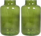 Floran Bloemenvaas Milan - 2x - transparant groen glas - D15 x H25 cm - melkbus vaas
