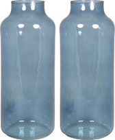 Floran Bloemenvaas Milan - 2x - transparant blauw glas - D15 x H35 cm - melkbus vaas met smalle hals