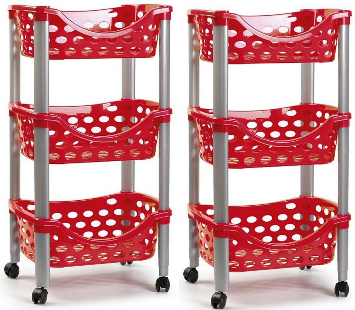 PlasticForte - keukentrolley - 2x - kunststof - rood - 40 x 65 cm