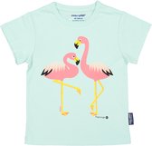 T-shirt - met korte mouwen - van 100% biologisch katoen - Flamingo - blauw - maat 92