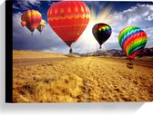WallClassics - Canvas - Groep Luchtballonnen in Verschillende Kleuren boven Droog Landschap - 40x30 cm Foto op Canvas Schilderij (Wanddecoratie op Canvas)