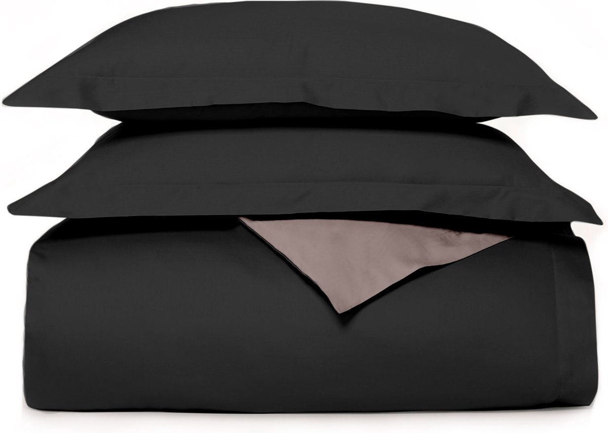 Bed Couture - Satijn Dekbedovertrek set- 155x200 + 2 kussenslopen 50x70 - 100% katoen satijn, ultra zacht en luxe - Zwart/Nougat