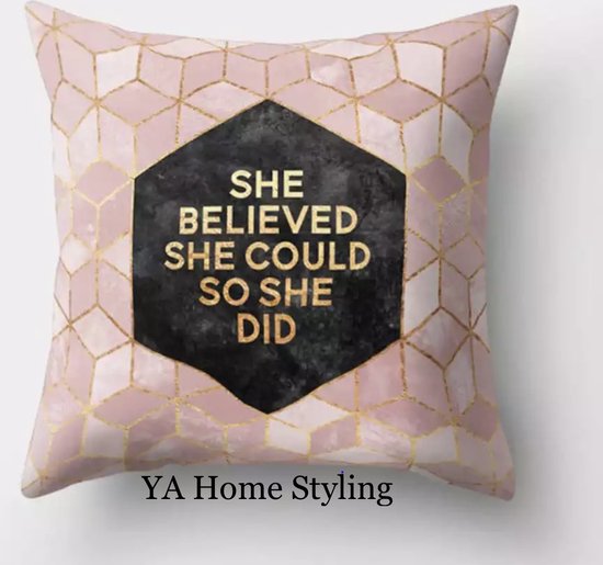 YA Home Styling - Sierkussen 45x45 cm - Roze Zwart Goud