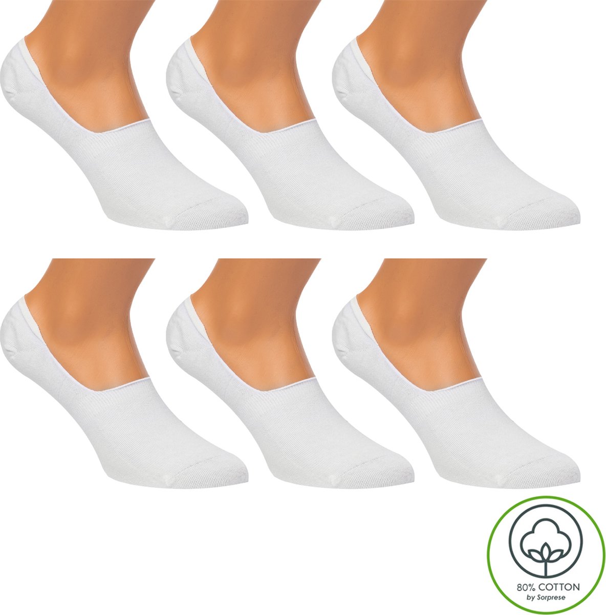 Sorprese Footies - Kousenvoetjes - 6 paar - Maat 35-38 - Wit - Katoen - Sokken Dames - Onzichtbare Sokken - Cadeau