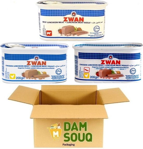 Damsouq® Mixpakket Zwan Ingeblikt Kip en Kip Pittig en Rund (3x 200Gr) (Halal)