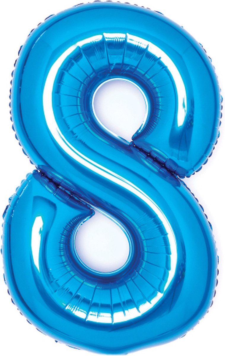 Folieballon cijfer 8 blauw, hoogte 66cm