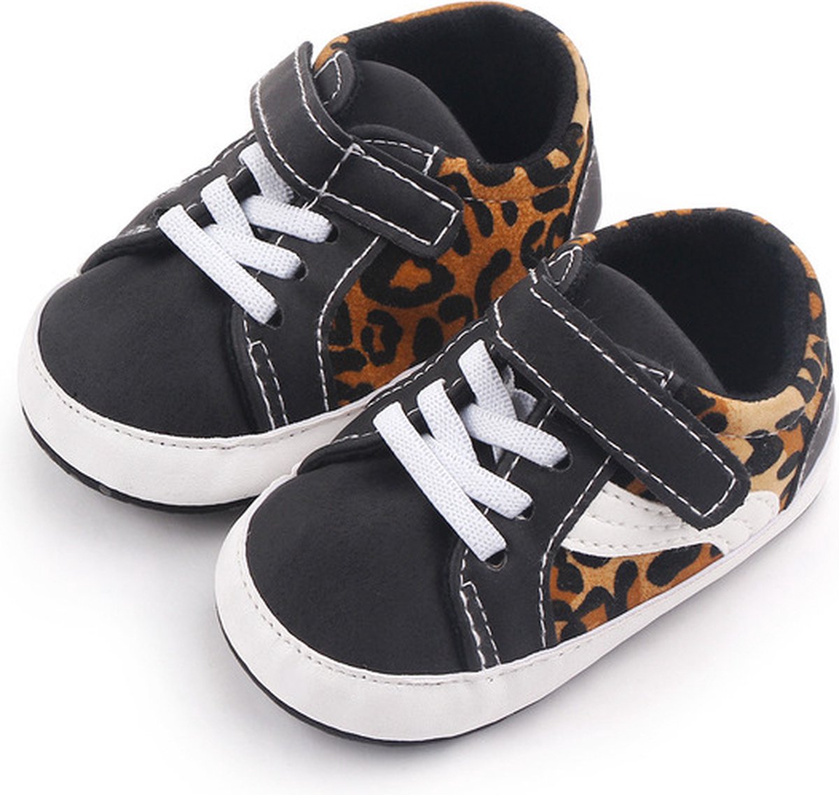 Baby schoentjes - babysneakers van Completebabyuitzet - klittenband - Schoenmaat 20-21- 12-18 maanden - (13cm) - zwart, luipaardprint