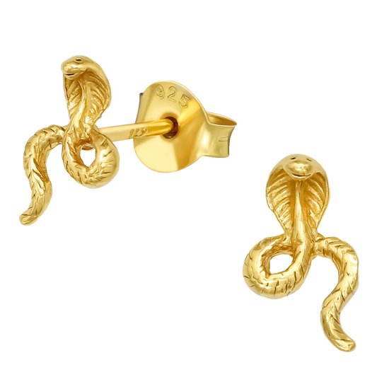 Joy|S - Zilveren slang oorbellen - Cobra - 5 x 9 mm - oorknoppen - 14k goudplating