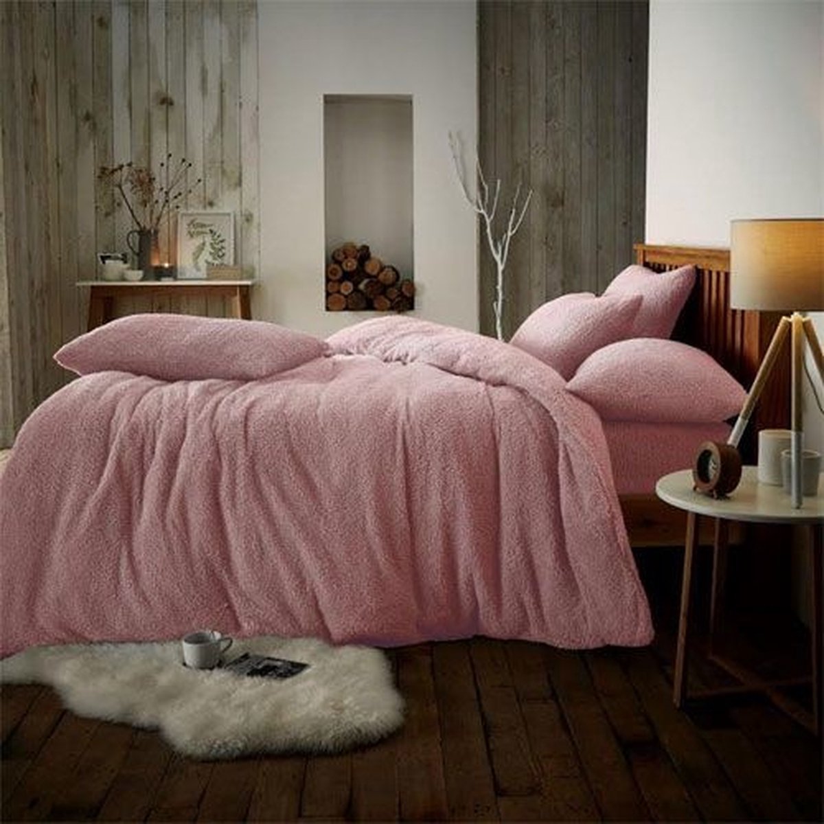 Super zacht - Teddy fleece dekbedovertrek - Pink - Eenpersoons - Inclusief kussensloop