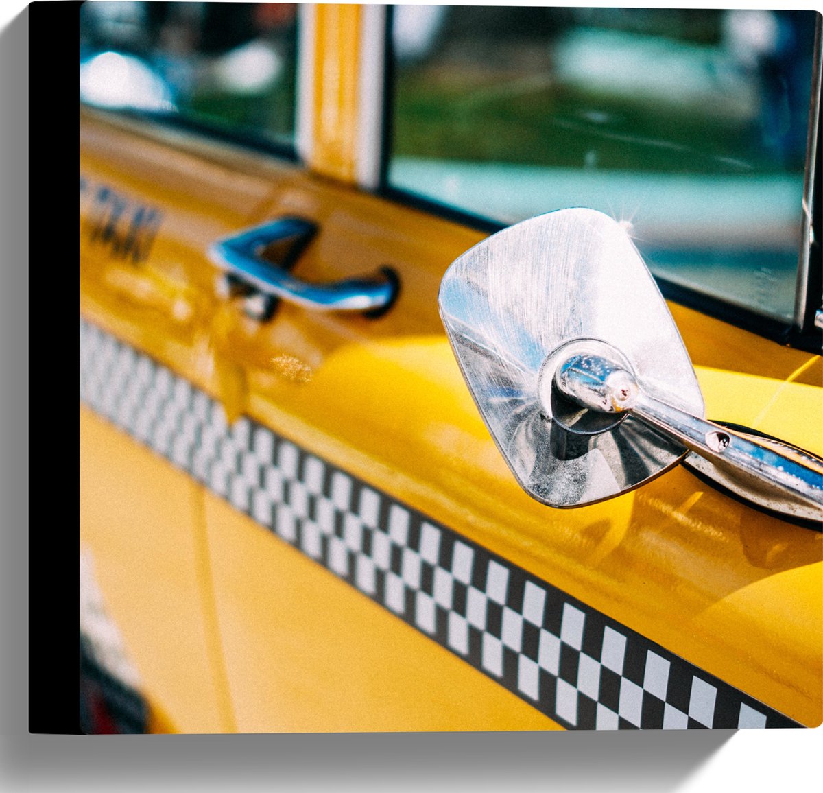 Canvas - Close-up van Spiegel aan Gele Schoolbus - 30x30 cm Foto op Canvas Schilderij (Wan