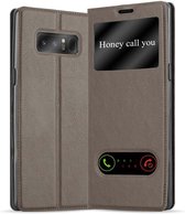 Cadorabo Hoesje geschikt voor Samsung Galaxy NOTE 8 in STEEN BRUIN - Beschermhoes met magnetische sluiting, standfunctie en 2 kijkvensters Book Case Cover Etui
