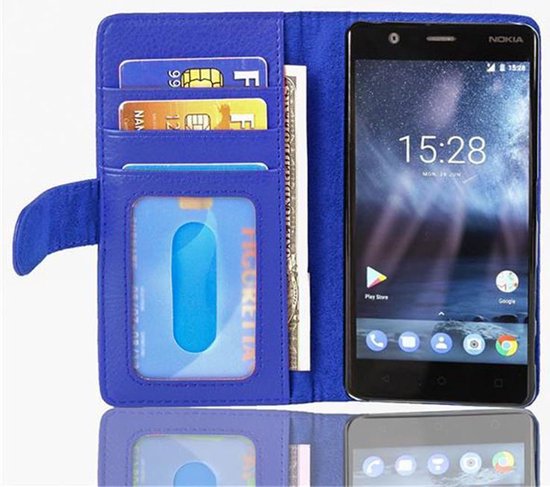 Coque Cadorabo pour Nokia 3 2017 en BLEU NEPTUNE - Coque de protection avec fermeture magnétique et 3 emplacements pour cartes