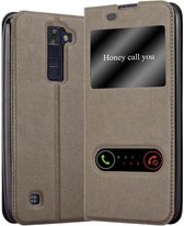 Cadorabo Hoesje geschikt voor LG K8 2016 in STEEN BRUIN - Beschermhoes met magnetische sluiting, standfunctie en 2 kijkvensters Book Case Cover Etui