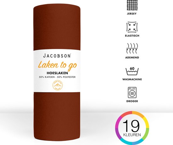 Jacobson - Hoeslaken - 120x200cm - Jersey Katoen - jusqu'à 25cm d'épaisseur de matelas - Marron
