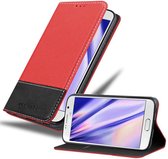 Cadorabo Hoesje geschikt voor Samsung Galaxy S6 in ROOD ZWART - Beschermhoes met magnetische sluiting, standfunctie en kaartvakje Book Case Cover Etui