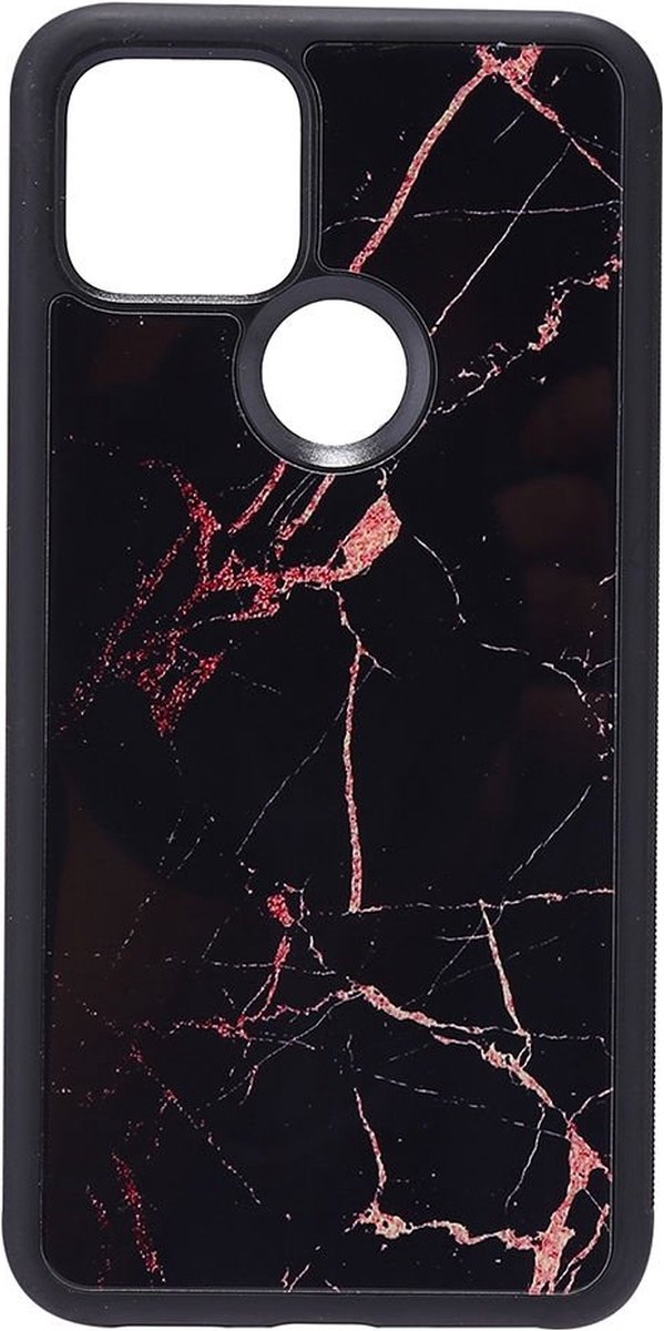 Shop4 - Google Pixel 4A Hoesje - Harde Back Case Marmer Zwart
