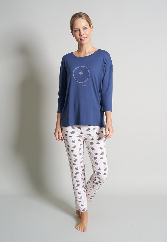 TOM TAILOR Stretch pyjama lange Cotton dames - 36 | mouw Maat - blauw - bol