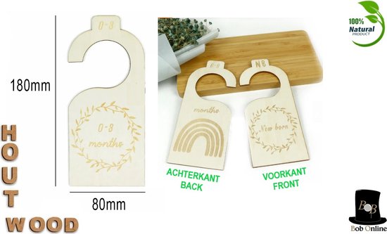 Bob Online ™ - 7 Stuks – Houten Babykastverdelers v/a pasgeboren t/m 24 Maanden – Kinderkamer Decor – Babykledingorganisatoren – Wooden Baby Closet Dividers – Baby Shower gift – Kraam Cadeau  – Kastverdelers – Baby Kleding Maathangers - Maathangers — afbeelding 2