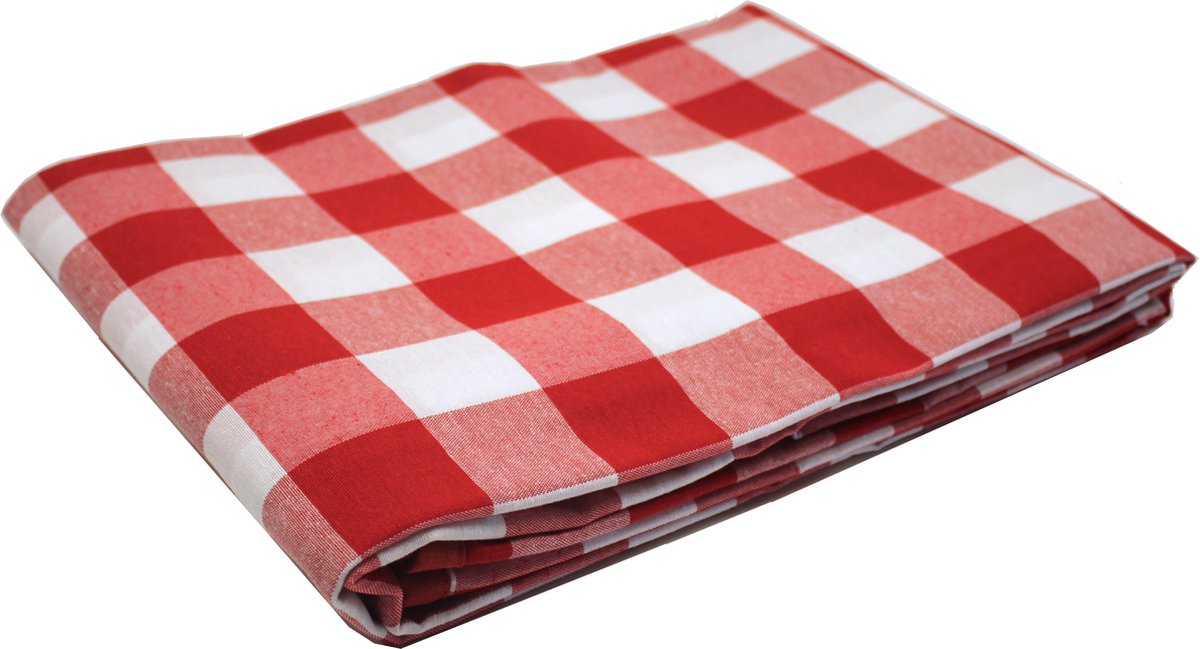 Geruit Tafelkleed Grote ruit rood 140 x 280 - brabantsbont - picknick - boerenbont - gezoomd