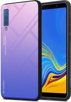 Cadorabo Hoesje voor Samsung Galaxy A7 2018 in ROZE - BLAUW - Tweekleurige beschermhoes van TPU-silicone Case Cover en achterzijde van gehard glas