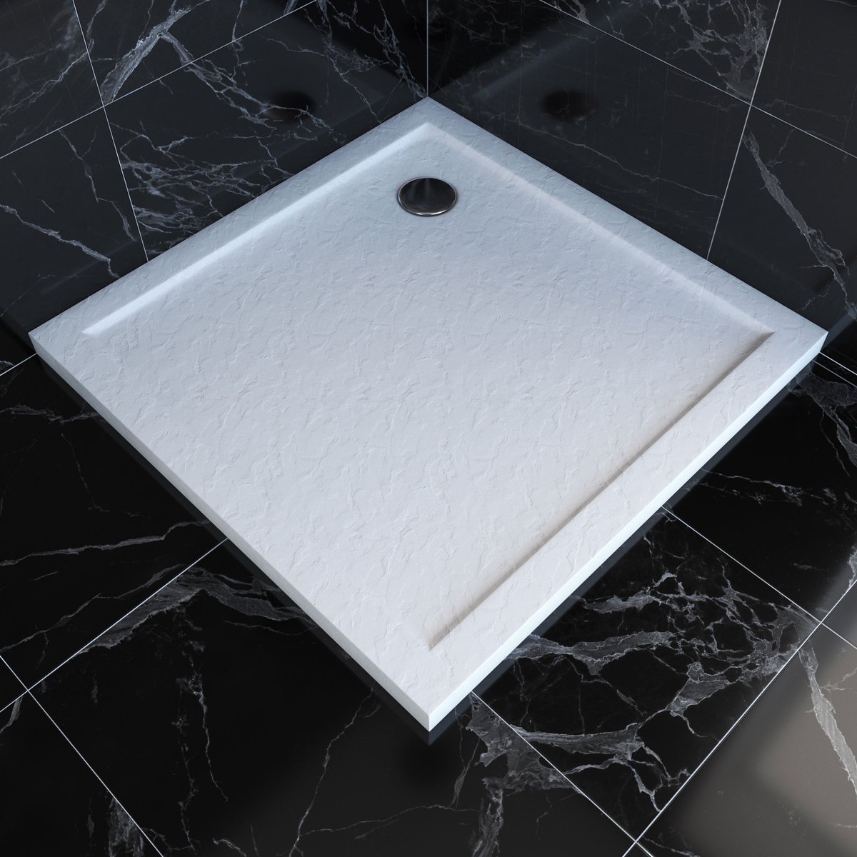 Receveur de Douche a Poser 90x90 cm Extra Plat en Acrylique Blanc Effet Pierre - MOON