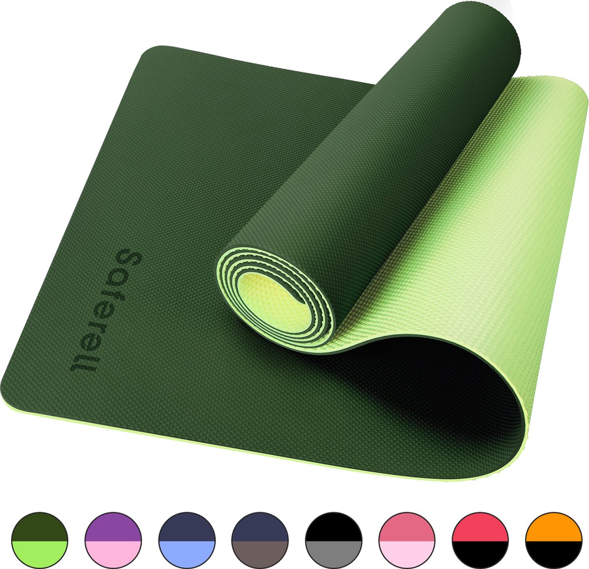 Saferell Yogamat - Groen - gemaakt van TPE - antislip hypoallergene yogamat met draagband - 183 cm x 61 cm x 0,6 cm