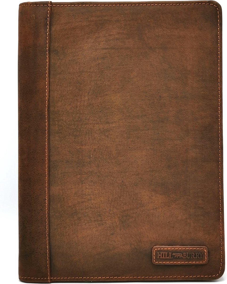 Hillburry Leren Schrijfmap A4 - Dossiermap - Document Organizer - Hoge Kwaliteit Hunter Leer - bruin - Robuuste uitstraling