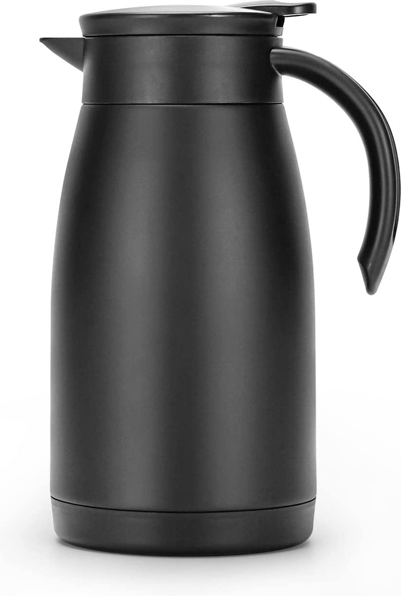 Olerd 1 l thermoskan, roestvrijstalen thermoskan, dubbelwandige vacuüm-koffiepot, theepot, thermoskan voor koffie, thee, water, dranken (zwart)