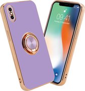 Cadorabo Hoesje geschikt voor Apple iPhone XS MAX in Glossy Licht Paars - Goud met ring - Beschermhoes van flexibel TPU-silicone Case Cover met camerabescherming en magnetische autohouder