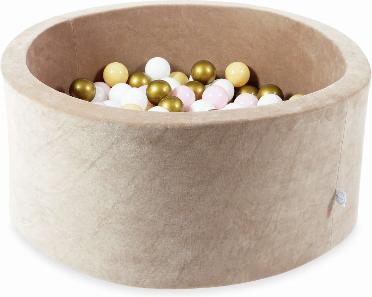 Ballenbak velvet beige - 90x40 cm - 300 ballen - wit baby roze beige goud
