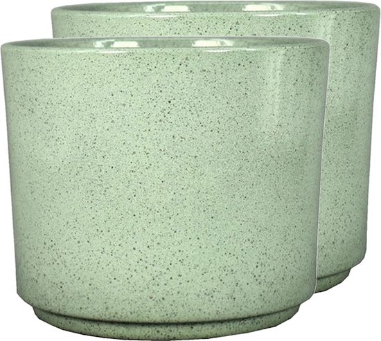 Floran Plantenpot Calla - 2x - groen - spikkels - keramiek - 7 x 6,5 cm - bloempot